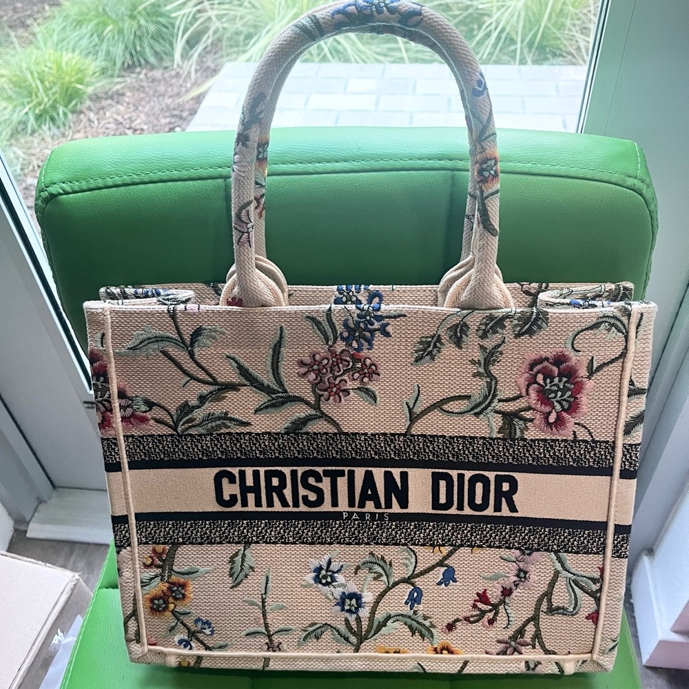 Christian Dior Beige Floral Canvas Tote